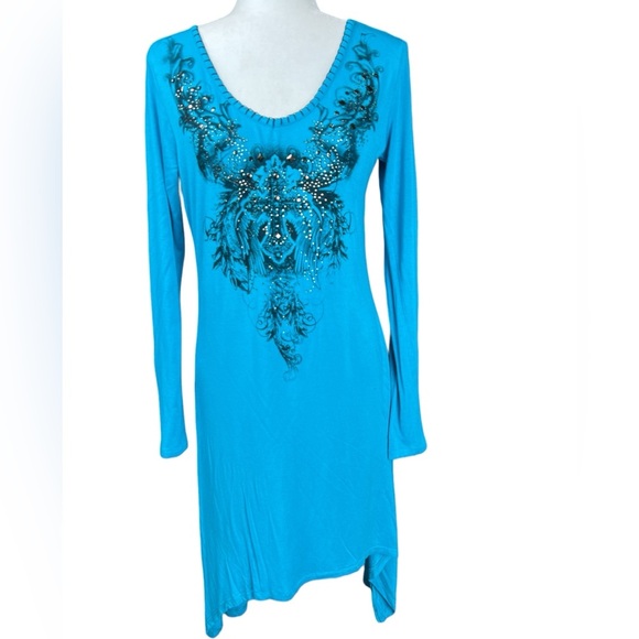 Ariat Western Country Bling Cross Embroidered High Low Long Sleeve Tunic Dress - Picture 1 of 7